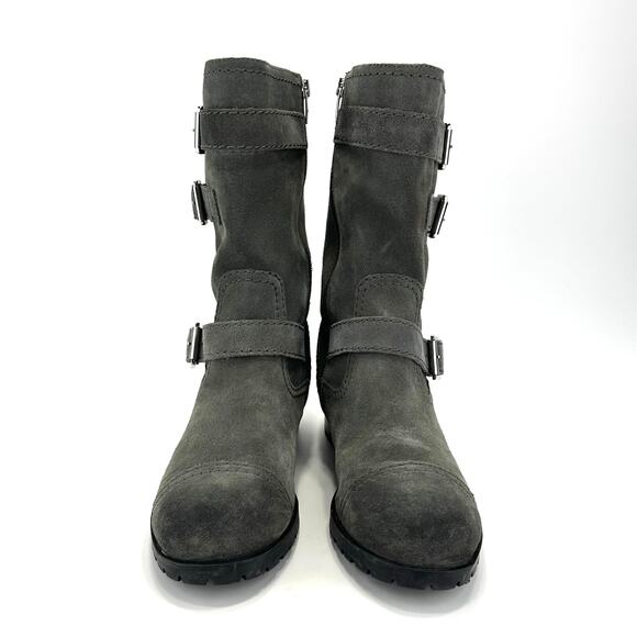 Marc Fisher Arianna Women Gray Moto Boot Size 9 Suede Block Heel Mid-Calf Bootie - Picture 3 of 15